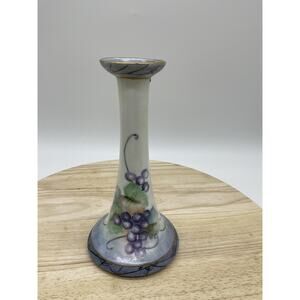 Vintage Porcelain Candlestick Holder Hand Painted Grapes TK Czechoslovakia 1930'